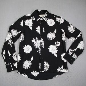 Marni Mens Sunflower Floral Print Button Down Shirt Black White Size 48 IT M